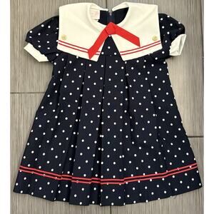 Vintage Rose Cottage Navy Blue Polka Dot And White Sailor Dress Size 6
